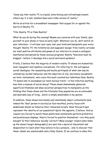 Grade 9 Persuasive Writing Piece English Language P2 Q5 Teaching 