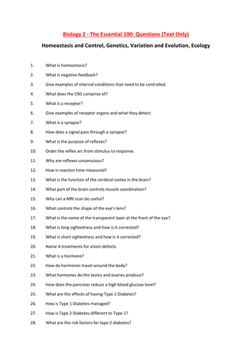 GCSE Biology 2 Essential 100 Revision Questions and Answers (New Spec 2018)