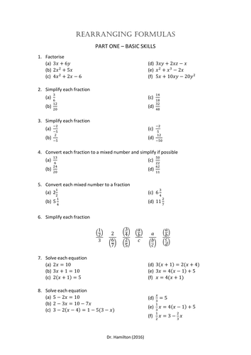 Rearranging Formulas - Introduction, Examples and Investigation