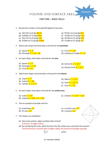 Volume and Surface Area - Basics and Extension Questions