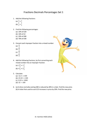 Fractions Decimals Percentages Revision #2