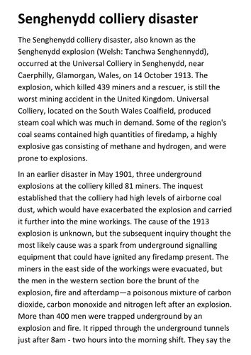 Senghenydd colliery disaster Handout