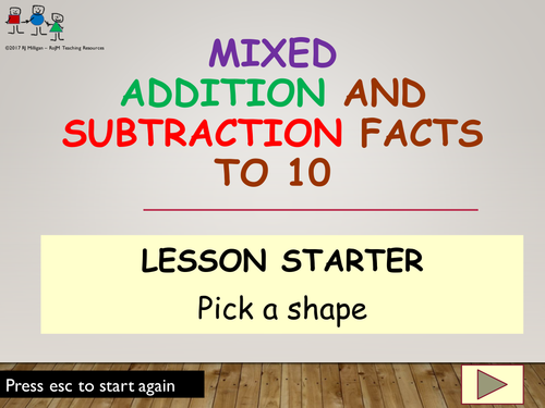 Lesson Starter Addition and Subtraction Lesson Starter PowerPoint Presentation - Number Facts to 10