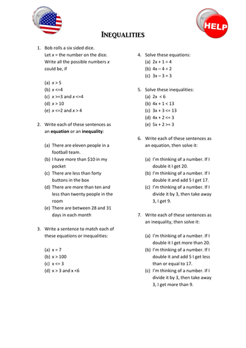 Algebra Worksheets