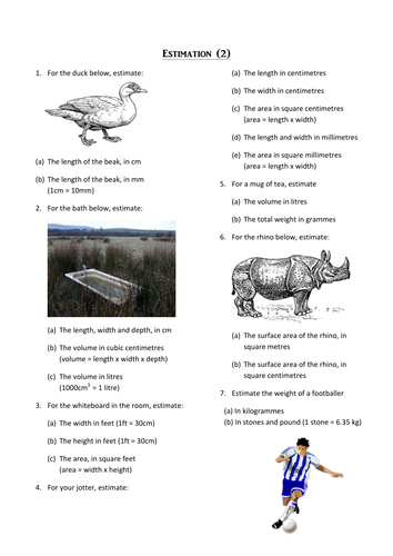 Estimation worksheets