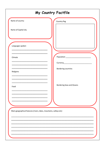 Geography KS2 Fact file recording sheet