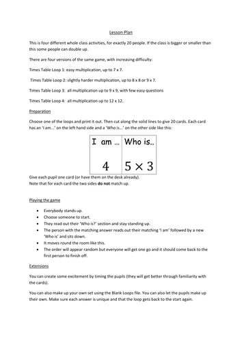 Times Table Class Activity