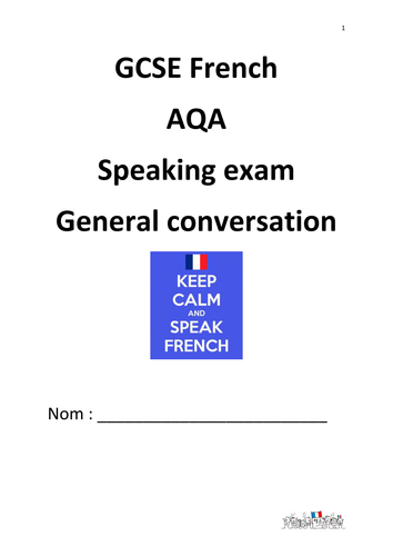 AQA French new spec Speaking exam booklet