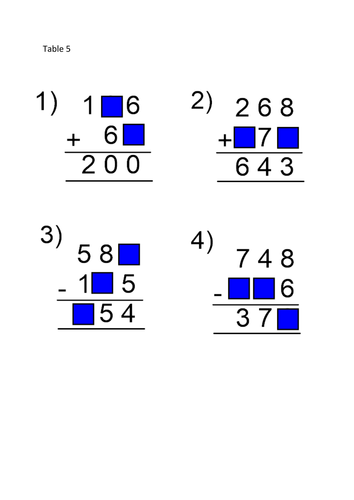 Maths KS2 Missing digits column addition and subtraction
