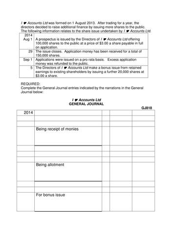 1 x accounting journal entries (issuing more shares)