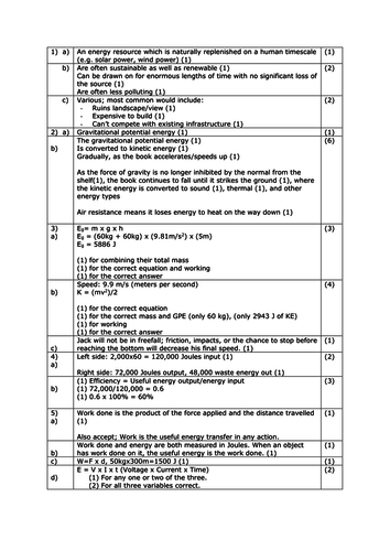 AQA Energy test questions | Teaching Resources