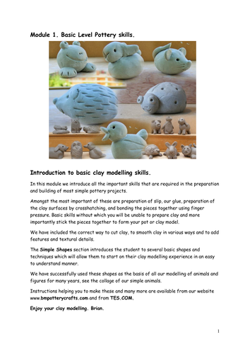 Pottery Tutorial Module 1. Basic Level Pottery Skills. Interactive videos, text and still pictures.