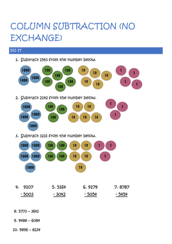 Year 4 Column Subtraction (no exchange)