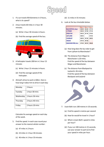 Speed Worksheet