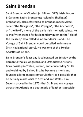Saint Brendan Handout