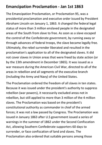 Emancipation Proclamation Handout