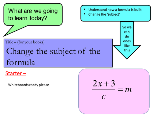complete lesson - introduction to changing the subject of the formula