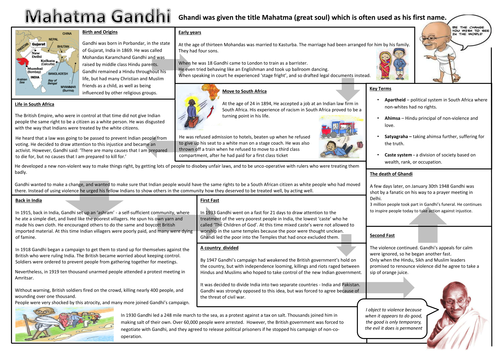 Mahatma Ghandi/Gandhi Information sheet A3
