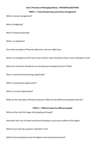 LIBF CEFE Unit 2 PMM revision questions for Topic 1, 2 and 3