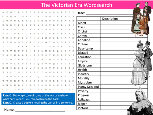 The Victorians Wordsearch Victorian Era Starter Settler Activity Homework Cover Lesson