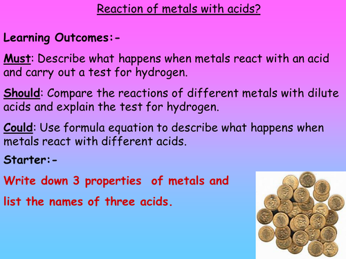 Reaction of metals with acids