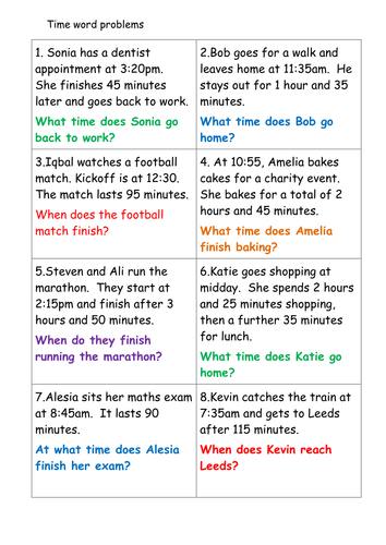 Maths KS2 Time word problems 2