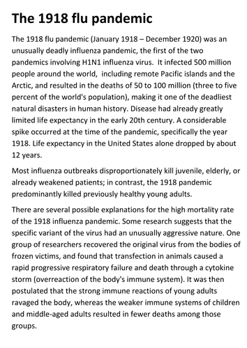 The 1918 flu pandemic Handout