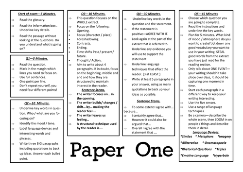 AQA English Language Paper 1 and Paper 2 Knowledge Organiser.