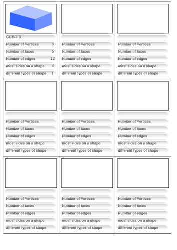 Properties of 3D shapes (Top Trumps)