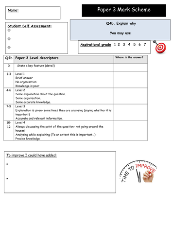 Edexcel GCSE 9-1 Student Friendly Mark Scheme Paper 3