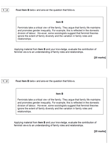 AQA AS Sociology- Families and Households: Feminism 20 mark Essay