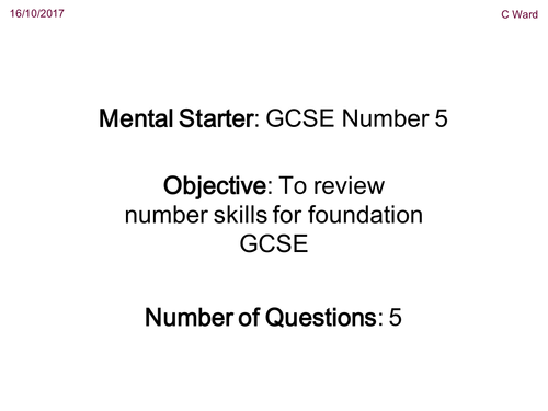 Ten number mental starters for GCSE (differentiated)