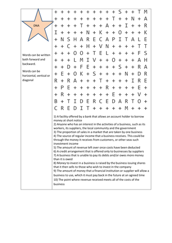 Edexcel GCSE (9-1) Business Topic 1.3 key words wordsearch