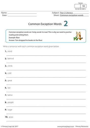 Common Exception Words 2