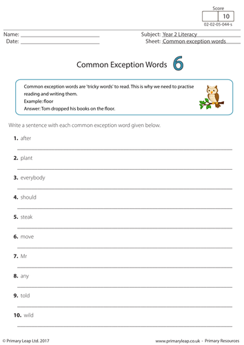 Common Exception Words 6