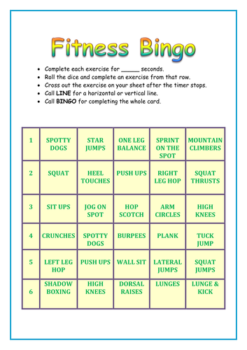 Fitness Bingo