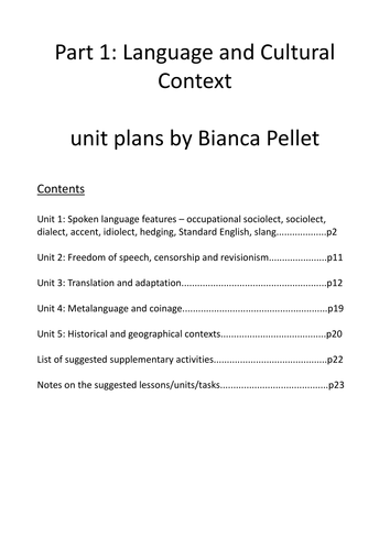 Full year's lesson plans: Language and Cultural Context (IB DP English Lang/Lit)