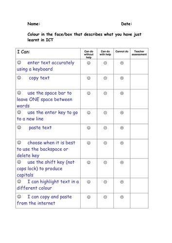 Word Processing Evaluation Sheet