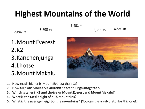 Mountainous Maths Lesson