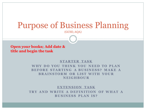 Plan purpose of business Purpose of