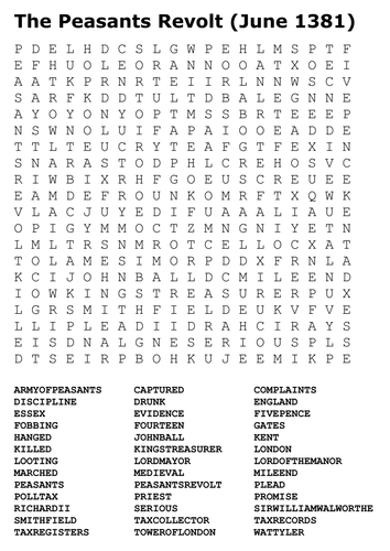 The Peasants Revolt 1381 Word Search