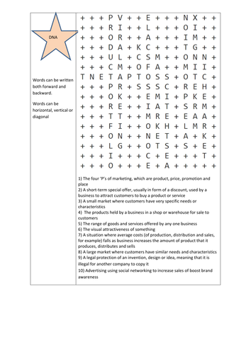 Edexcel GCSE (9-1) Business Topic 2.2 key words wordsearch