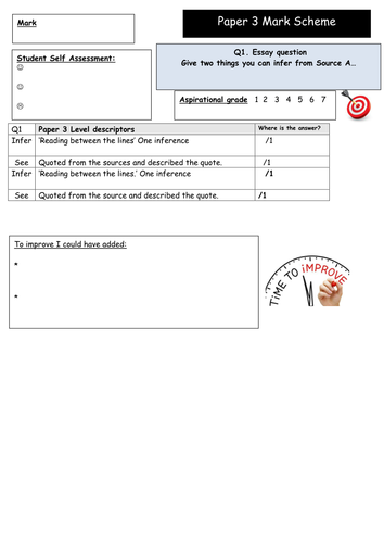 GCSE Edexcel 9-1 Paper 3 Student Friendly Mark Scheme- Peer Assess