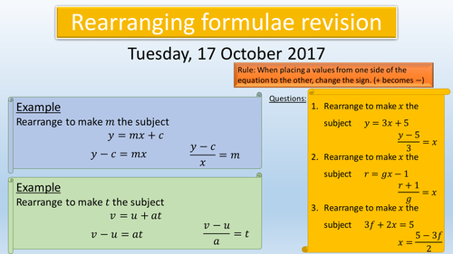 Revision Lessons Changing Units and rearranging formula