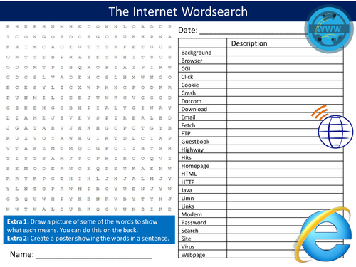 The Internet Wordsearch ICT Computing Starter Settler Activity Homework Cover Lesson