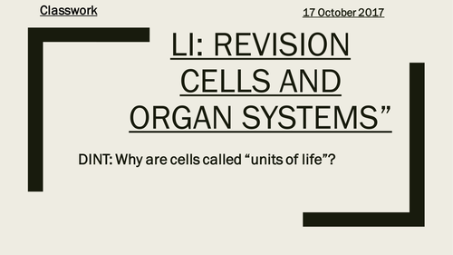 Cells and Organ systems Revision quiz