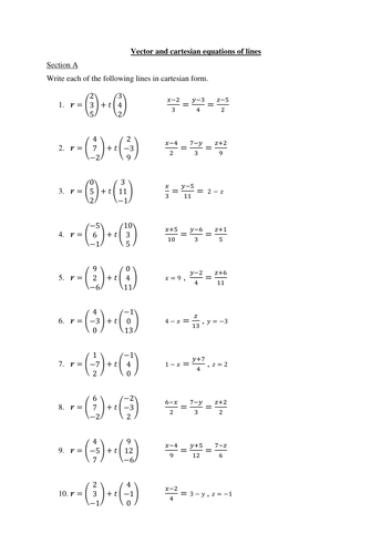 Vector and cartesian equations of a line