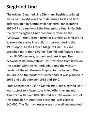 Siegfried Line Handout