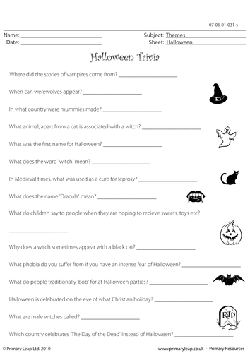 Halloween trivia teaching resources