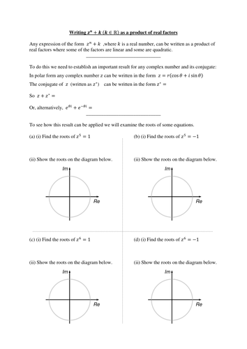 Finding roots and real factors of z^n+k=0